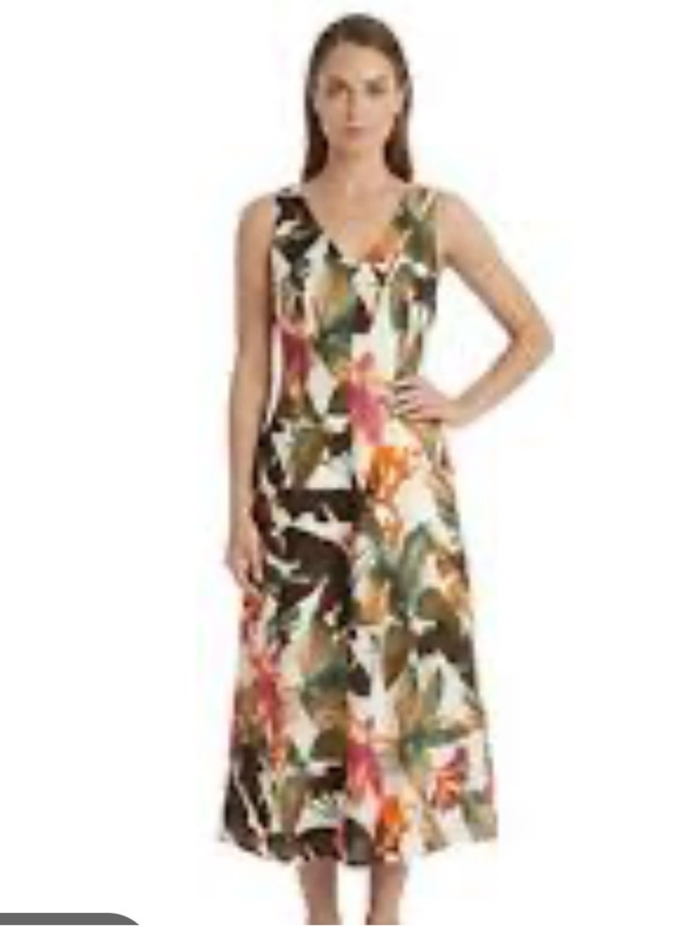 Tropical Hi-low Floral V-Neck Sleeveless Midi /Maxi Dress - Multicolor Size L